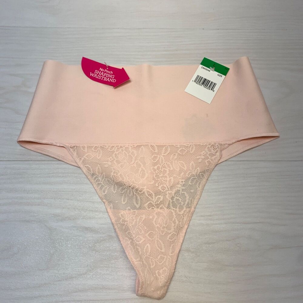 Maidenform Women's Tame Your Tummy Shaping Lace Thong with Cool Comfort Pink L